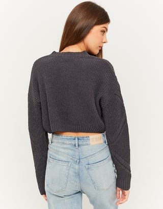 UNICORN Women's knitted sweater crop top dark gray light beige green xs s m