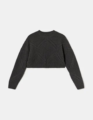 UNICORN Women's knitted sweater crop top dark gray light beige green xs s m