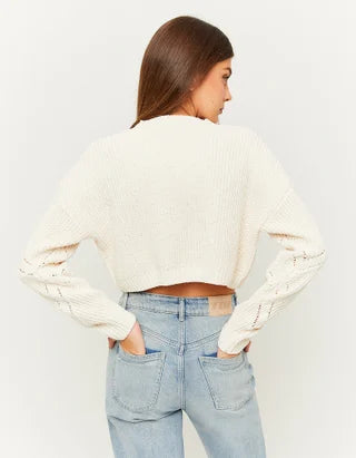 UNICORN Women's knitted sweater crop top dark gray light beige green xs s m