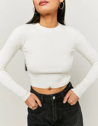 UNICORN Women's sweater crop top white striped pink striped beige white xs s m