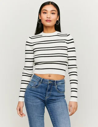 UNICORN Women's sweater crop top white striped pink striped beige white xs s m