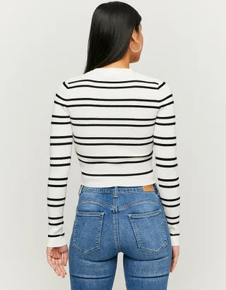 UNICORN Women's sweater crop top white striped pink striped beige white xs s m