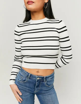 UNICORN Women's sweater crop top white striped pink striped beige white xs s m