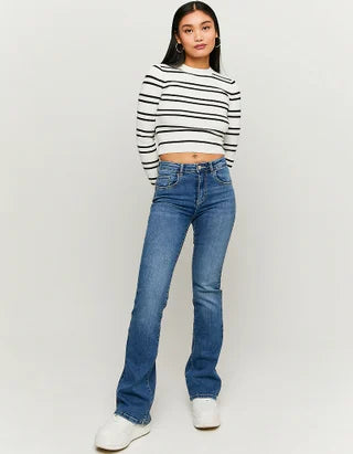 UNICORN Women's sweater crop top white striped pink striped beige white xs s m