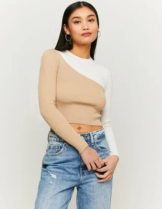 UNICORN Women's sweater crop top white striped pink striped beige white xs s m
