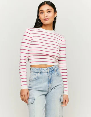 UNICORN Women's sweater crop top white striped pink striped beige white xs s m