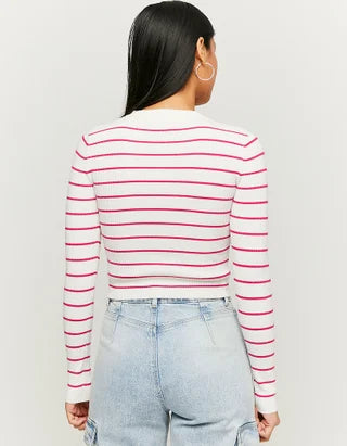 UNICORN Women's sweater crop top white striped pink striped beige white xs s m