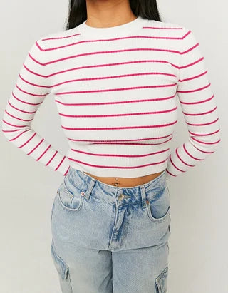 UNICORN Women's sweater crop top white striped pink striped beige white xs s m