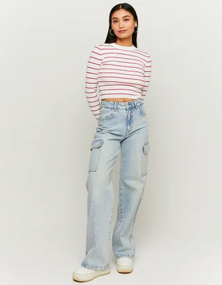 UNICORN Women's sweater crop top white striped pink striped beige white xs s m