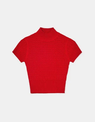 UNICORN Women's shirt crop top turtleneck red white xxs xs s m l
