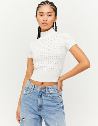 UNICORN Women's shirt crop top turtleneck red white xxs xs s m l