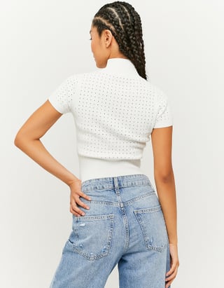 UNICORN Women's shirt crop top turtleneck red white xxs xs s m l