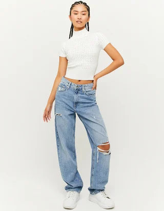 UNICORN Women's shirt crop top turtleneck red white xxs xs s m l