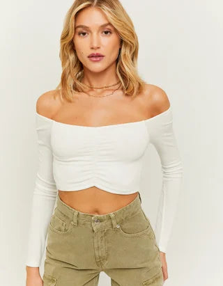 UNICORN Women's shirt crop top long sleeves brown beige white green xs s m l