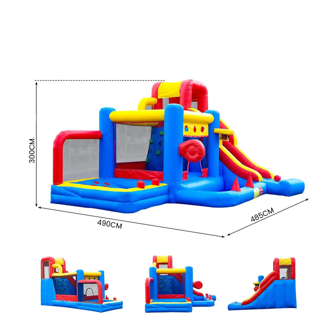 UNICORN PVC inflatable bouncy castle with slide, golf course, ball pit, climbing frame blue height 300 cm width 490 cm length 485 cm