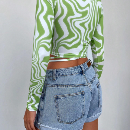 UNICORN Women's shirt top criss cross green white xs s m