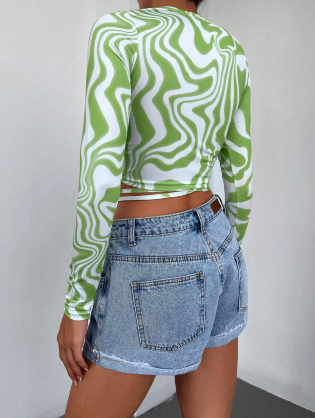 UNICORN Women's shirt top criss cross green white xs s m