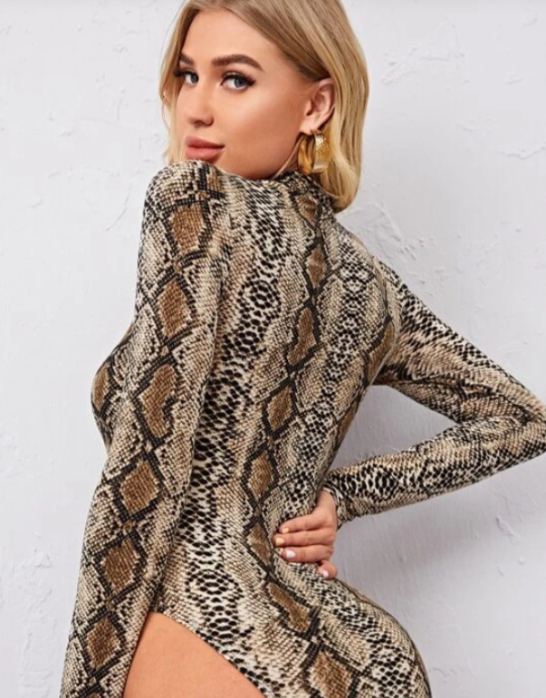 UNICORN Women's bodysuit black brown snakeskin xs s m l xl