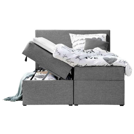 UNICORN Boxspring double bed with storage space, gray, 160x200 cm