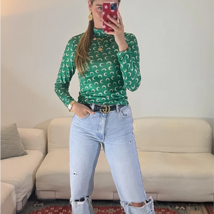 UNICORN Women's shirt moon print black green xs s m l