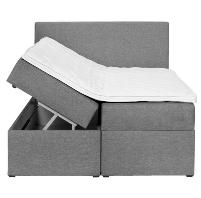 UNICORN Boxspring double bed with storage space, gray, 160x200 cm