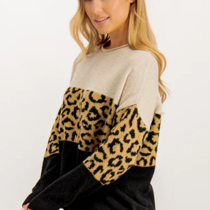 UNICORN Women's sweater beige black leopard print xs s m l xl