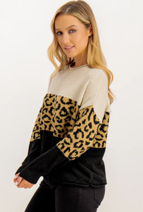 UNICORN Women's sweater beige black leopard print xs s m l xl