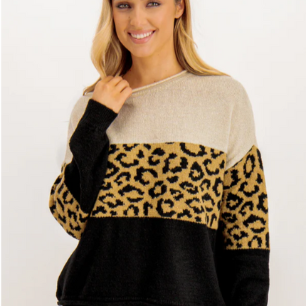 UNICORN Women's sweater beige black leopard print xs s m l xl