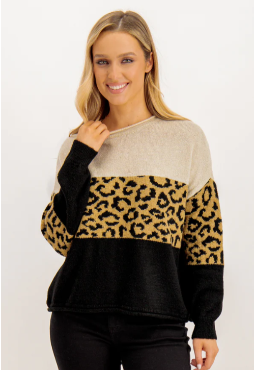 UNICORN Women's sweater beige black leopard print xs s m l xl