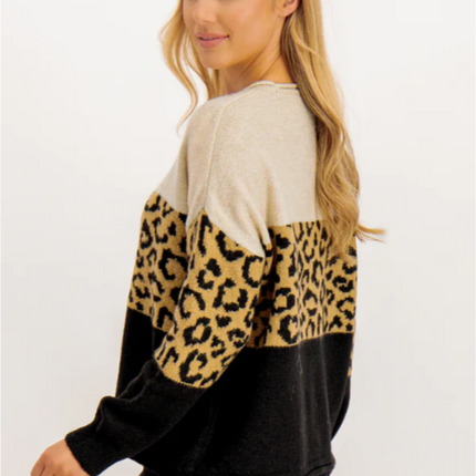 UNICORN Women's sweater beige black leopard print xs s m l xl