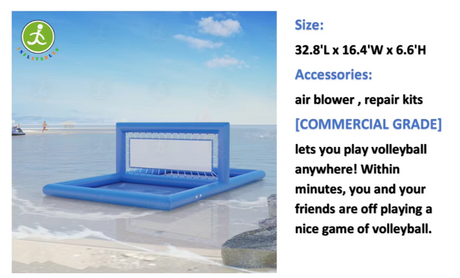 UNICORN RTS Portable Outdoor Volleyball Court Inflatable Air-Filled Family Fun, 800W Air Blower, 33L 16W 7H ft / 10L x 5W x 2.1H m