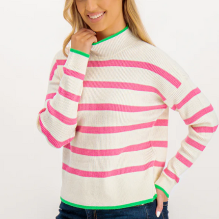 UNICORN Women's sweater white pink beige striped xs s m l xl