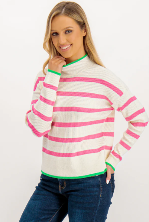 UNICORN Women's sweater white pink beige striped xs s m l xl