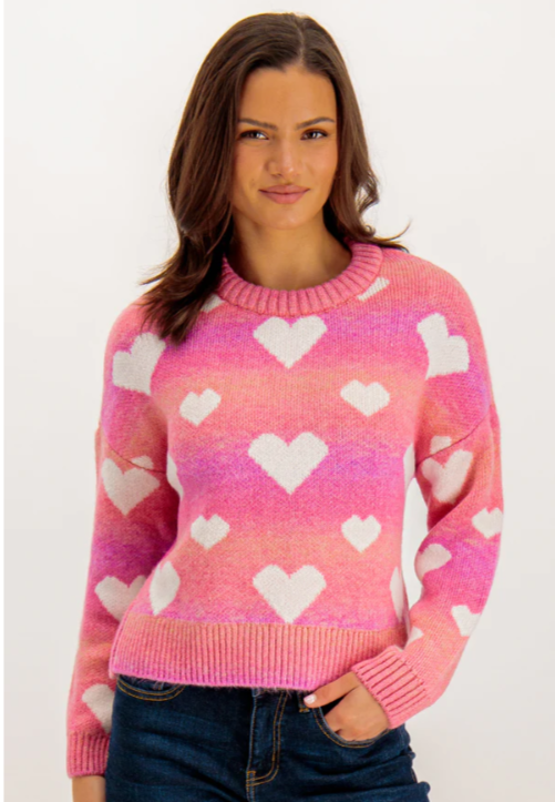 UNICORN Women's sweater pink heart motif xs s m l xl