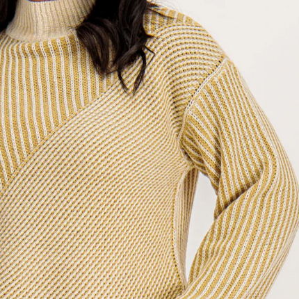 UNICORN Women's sweater funnel neck beige striped pattern xs s m l xl