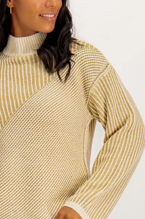 UNICORN Women's sweater funnel neck beige striped pattern xs s m l xl