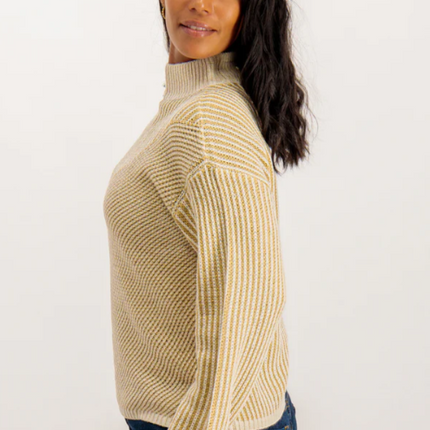 UNICORN Women's sweater funnel neck beige striped pattern xs s m l xl