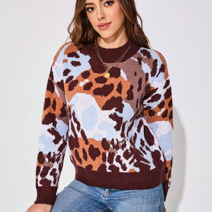 UNICORN Women's sweater panther print dark brown light blue s m l
