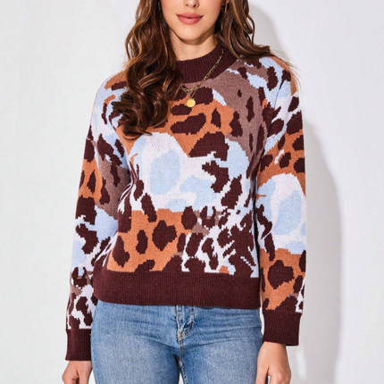 UNICORN Women's sweater panther print dark brown light blue s m l