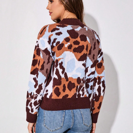 UNICORN Women's sweater panther print dark brown light blue s m l