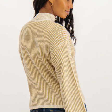 UNICORN Women's sweater funnel neck beige striped pattern xs s m l xl