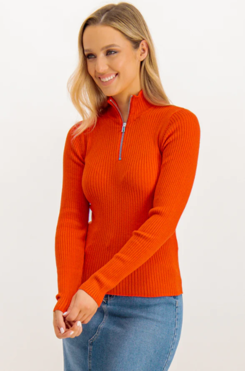 UNICORN Women's sweater orange knitted skipper's neck xs s m l xl