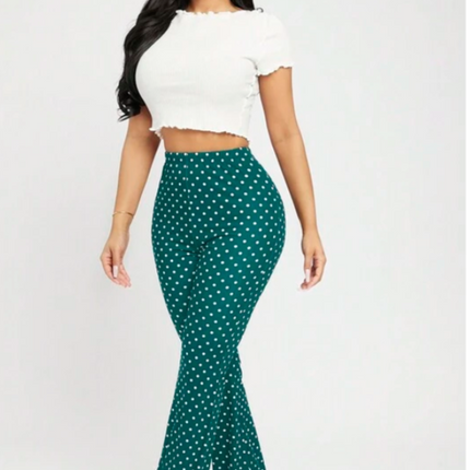 Dames broek stippen print zwart groen donkerblauw  xs s m l xl