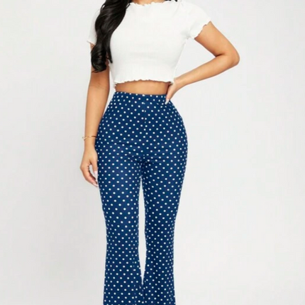 Dames broek stippen print zwart groen donkerblauw  xs s m l xl