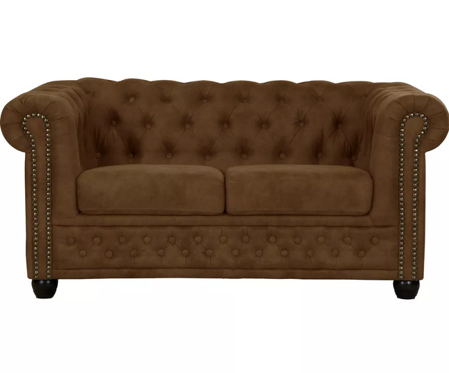 UNICORN Two-seater sofa Chesterfield style leather brown black dark brown Anthracite Width 148 cm Depth 86 cm Height 72 cm Seat height 45 cm