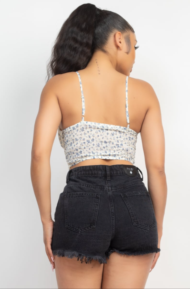 UNICORN Women's cropped top with butterflies white yellow blue s m l