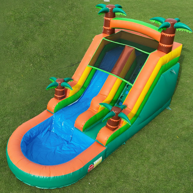 UNICORN RTS Inflatable slide with tropical look, green, blue, orange, 7x3x4 meters