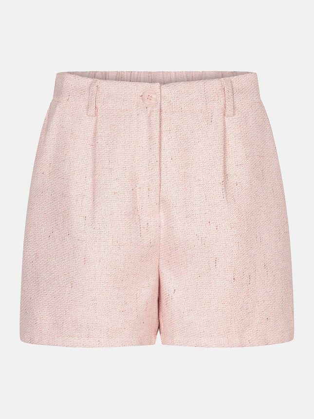 UNICORN Dames Roze Tweed Short – Elegante High Waist Short met Luxe Structuur xs s m l xl