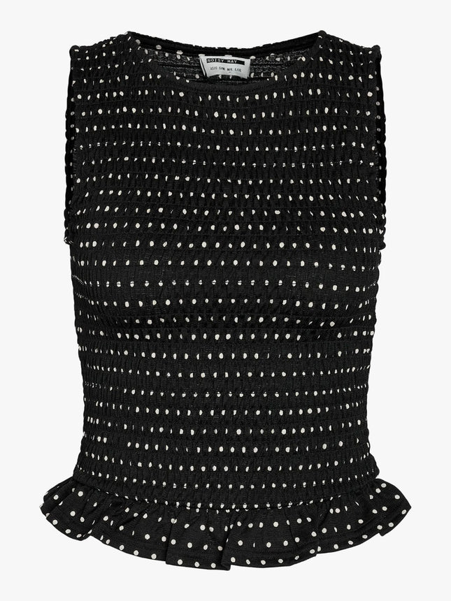 UNICORN Black smock top with white polka dots trendy women's top with ruffles xs s m l xl