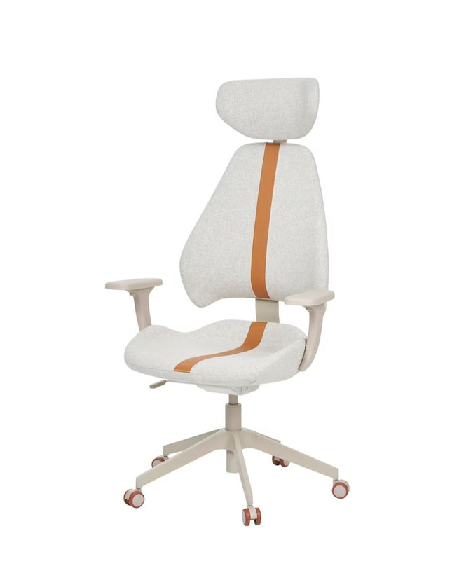 UNICORN Office chair gaming chair with adjustable backrest, high wheels, fabric, white, dark gray. Height: 138 cm, Width: 69 cm, Depth: 68 cm